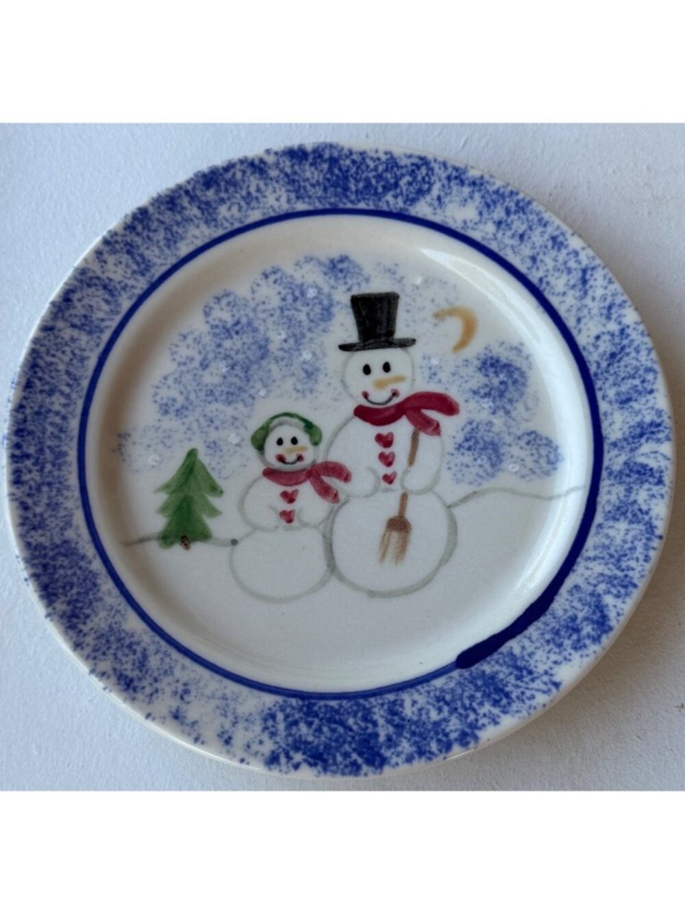 VINTAGE Shannon & Daughters Snowman Christmas Holiday Dessert Plate 7.5"